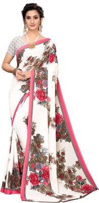 Priyashi Printed Bandhani Georgette Saree(White)