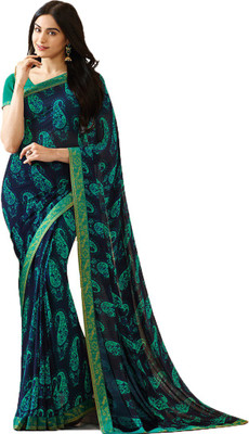 Queenswear Creation Printed Daily Wear Georgette Saree(Blue)