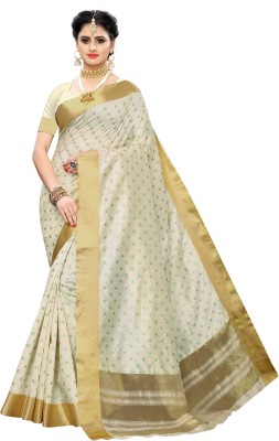 Nirvaan Printed, Digital Print, Woven Mysore Cotton Silk Saree(Cream, Green)