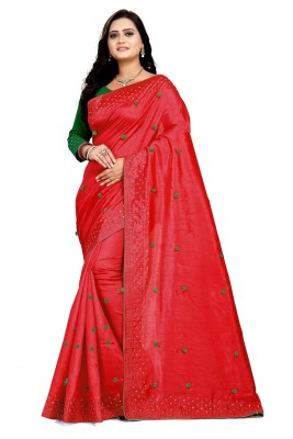 MM VENTURE Embroidered Bollywood Silk Blend Saree(Red)