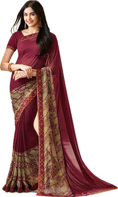 JVG CREATION Printed, Solid/Plain Bollywood Georgette, Chiffon Saree(Maroon)