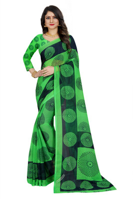 RUNAYA NX Printed Daily Wear Georgette Saree(Green)