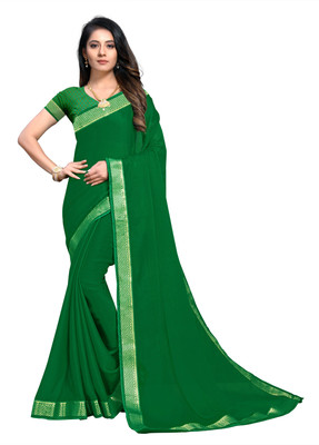 RekhaManiyar Embellished, Solid/Plain Bollywood Chiffon Saree(Green)