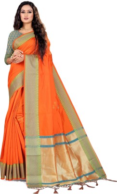 RekhaManiyar Woven Banarasi Art Silk Saree(Orange)