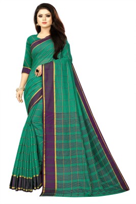 Cuts N Curves Striped Bollywood Cotton Silk Saree(Green)