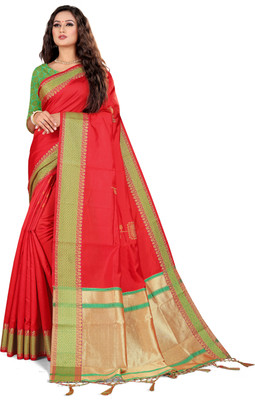 RekhaManiyar Woven Banarasi Art Silk Saree(Red)