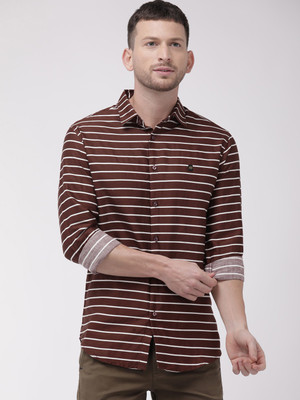 The Indian Garage Co. Men Striped Casual Brown Shirt