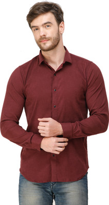 Colvyn Harris Men Solid Casual Maroon Shirt