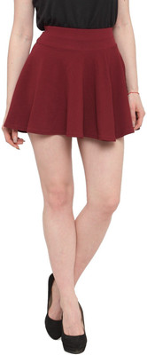 NITEIN Solid Women Flared Maroon Skirt