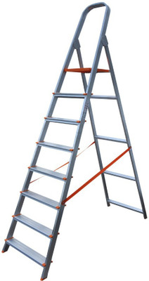 AGUERRI 8 Step Foldable Aluminium Ladder with Platform for Home Use (Silver) Aluminium Ladder(With Platform)