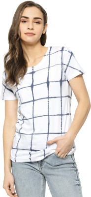 CAMPUS SUTRA Checkered Women Round Neck White T-Shirt