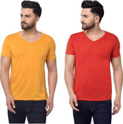Unite Wear Solid Men V Neck Red, Yellow T-Shirt