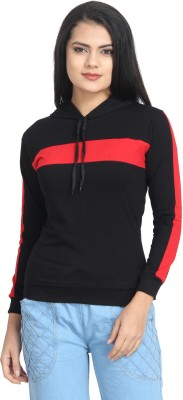 Viral Trend Solid Women Hooded Neck Red, Black T-Shirt