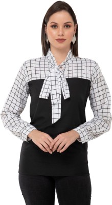 Taaraa Casual Full Sleeve Checkered Women White, Black Top