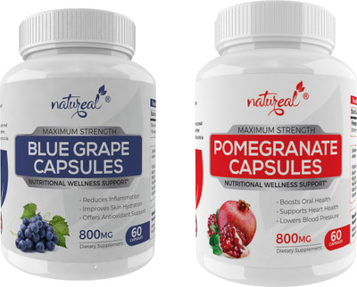Natureal Immunity Booster Combo of Blue Grape & Pomegranate-800 Mg Capsules Each(2 x 60 No)