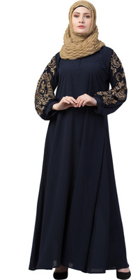MRC Crepe Solid Abaya With Hijab(Blue)