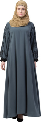 MRC Crepe Solid Abaya With Hijab(Grey)