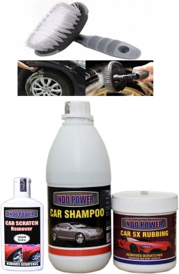 INDOPOWER CAR SHAMPOO 500ml+ CAR 5X RUBBING POLISH 250ml+ scratch remover 100gm. +All Tyre Cleaning Brush Combo