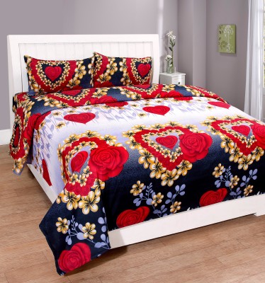 Fashion Town 180 TC Microfiber Double Abstract Flat Bedsheet(Pack of 1, Red)