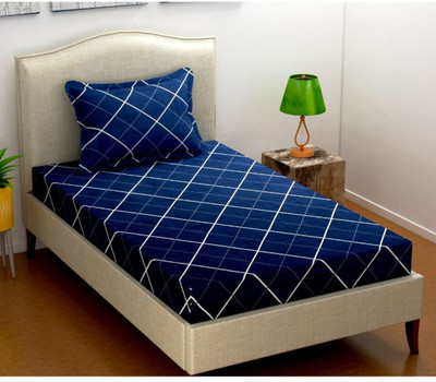 CASTIQA 152 TC Microfiber Single Checkered Flat Bedsheet(Pack of 1, Blue)