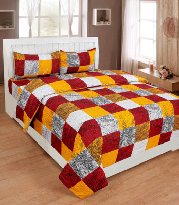 MANISHPANDEY 144 TC Microfiber Double Abstract Flat Bedsheet(Pack of 1, Yellow, Red)