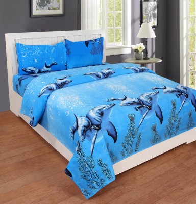 Fashion Town 180 TC Microfiber Double Printed Flat Bedsheet(Pack of 1, Blue)