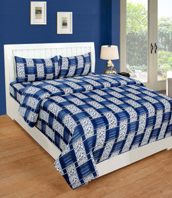 MANISHPANDEY 144 TC Microfiber Double Printed Flat Bedsheet(Pack of 1, Blue)