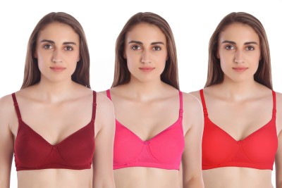 MIESTILO Seamless Molded Women T-Shirt Lightly Padded Bra(Red, Maroon, Pink)