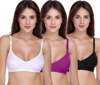 SONA H-01 Women Full Coverage Non Padded Bra(Purple, White, Black)