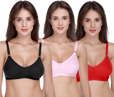 SONA H-04 Cotton Non Padded Full Coverage Bra Women Full Coverage Non Padded Bra(Red, Black, Pink)