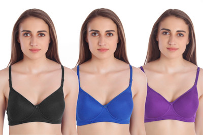 MIESTILO Seamless Molded Women Full Coverage Lightly Padded Bra(Purple, Blue, Black)