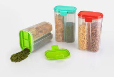 Analog Kitchenware Plastic Tea Coffee & Sugar Container  - 1500 ml(Pack of 3, Multicolor)