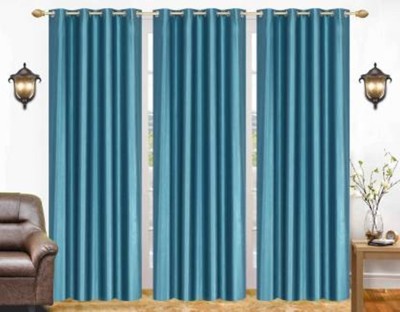 kiara Creations 214 cm (7 ft) Polyester Semi Transparent Door Curtain (Pack Of 3)(Plain, Aqua)