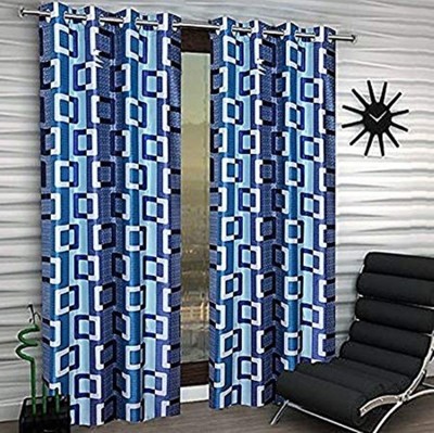 kiara Creations 275 cm (9 ft) Polyester Semi Transparent Long Door Curtain (Pack Of 2)(Printed, Blue)