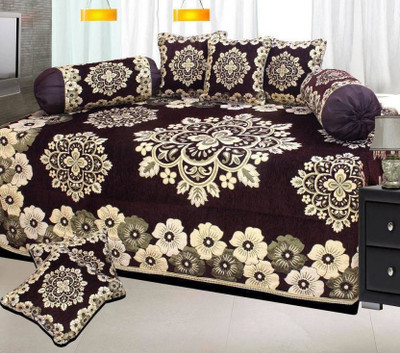 manvicreations Velvet Embroidered Diwan Set(Multicolor)