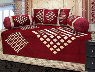 manvicreations Velvet Embroidered Diwan Set(Multicolor)