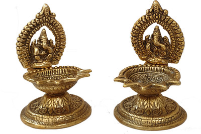 Pranjals House Pranjals house Brass Metal Diya Deepak Lamp with Ganesh Ji on Head 
 (Pack of 2) Brass Table Diya Set(Height: 4.5 inch)