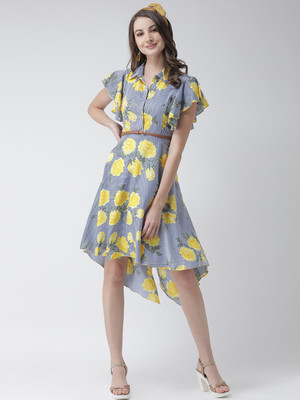KASSUALLY Women A-line Dark Blue, White Midi/Calf Length Dress