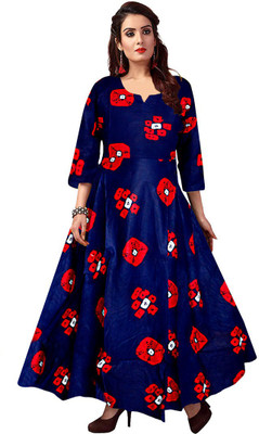 SILVER ORGANISATION Women Fit and Flare Blue Maxi/Full Length Dress