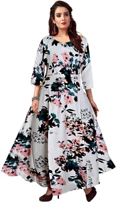 Khushi Print Women Fit and Flare White Dress