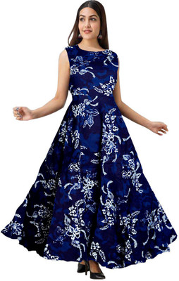 MUDRIKA Women A-line Blue Maxi/Full Length Dress