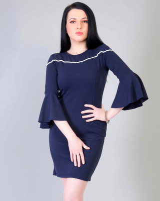 ADDYVERO Women Bodycon Dark Blue Midi/Calf Length Dress