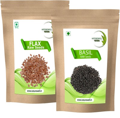 Naturewell Combo Pack of Flax Seed and Basil Seed (Raw Seeds) 100 gram each Brown Flax Seeds, Basil Seeds(200 g, Pack of 2)