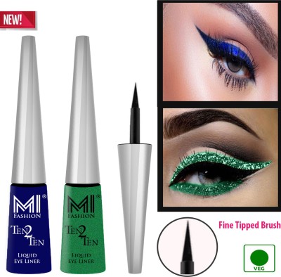 MI FASHION Liquid Eye Liner Waterproof Combo Long Lasting Smudge Proof Set of 2 8 ml(Shimmer Green,Navy Blue)