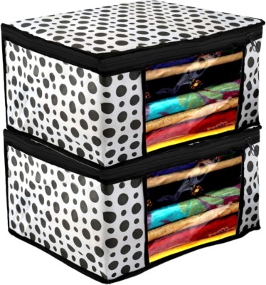 Billion Designer Polka Dots Design 2 Piece Non Woven Fabric Saree Cover/ Clothes Organiser For Wardrobe Set with Transparent Window, Extra Large,(Black & White) - BILLION38093 BILLION038093(Black & White)