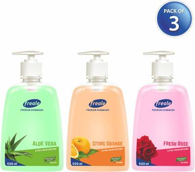 Freale Premium Hand Wash 500 ml each (Aloe Vera, Citric Orange & Fresh Rose, Pack of 3) Hand Wash Bottle