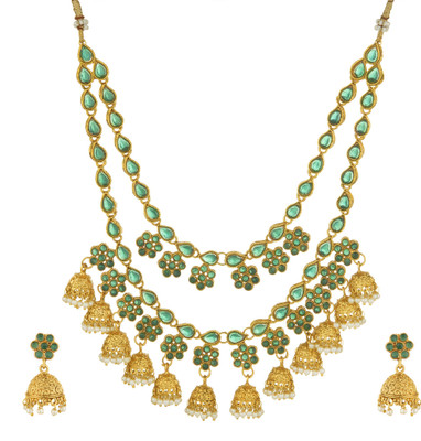 RIBHAYU Alloy Gold-plated Green Jewellery Set(Pack of 3)