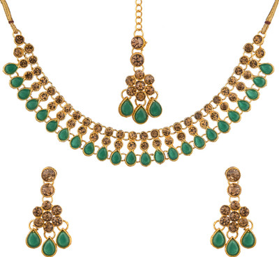 Padmavati Alloy Gold-plated Gold, Green Jewellery Set(Pack of 1)