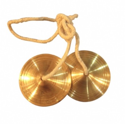 mPix Premium Quality Handmade Brass Decorative Manjeera Pair with Straps Medium Size Kartal Instrument