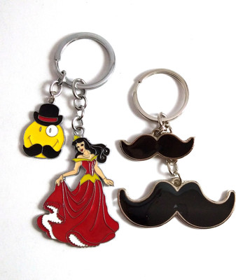 Isk Big and small moustache black color And Red color Cinderella keychain Key Chain